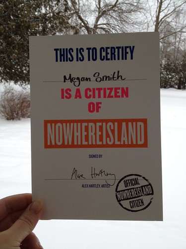 My Nowhereisland citizenship has arrived. Thanks #AlexHartley #Situations #CulturalOlympiad