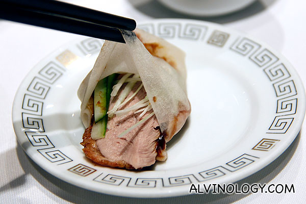 Peking duck, wrapped in the traditional style
