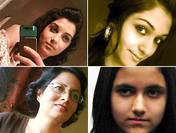 Collage of the three Shafia sisters and the first wife. The eldest two sisters look very posed and made-up. One of them is reflected in a mirror, taking her own picture with a cell phone