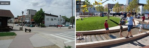 Uptown Normal Roundabout, before & after (via Landscape Architecture Foundation)