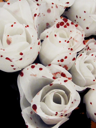 White Roses with Red Spots