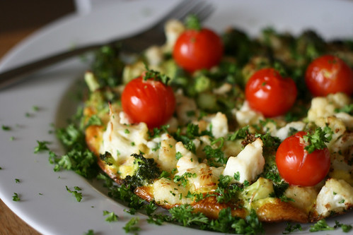 Open-Face Omelet with Cauliflower, Broccoli & Feta