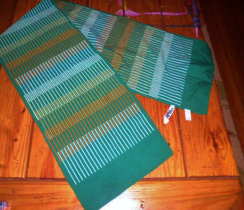 Vintage Scarf 1960s Oblong Green Color with Brown, Orange and White Lines by Brick City Vintage