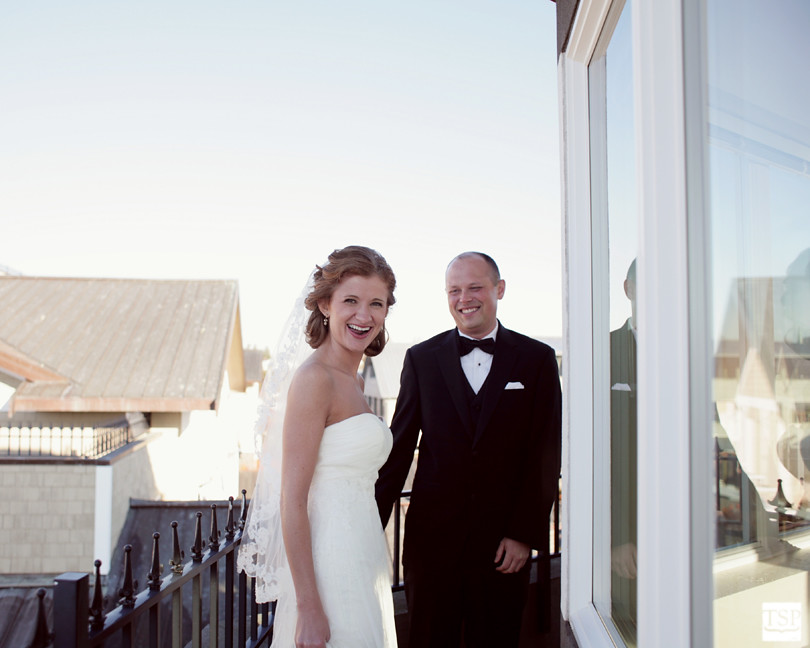 Bride and Groom on Lighthouse at Hotel Bellwether