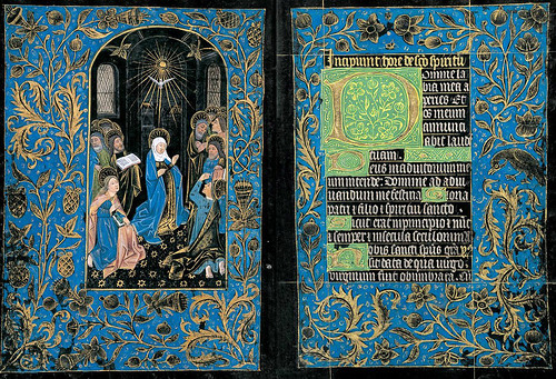 003- Pentecostés-Horas del Espíritu Santo-Maitines- The Black Hours-Ms M.493- fols. 18v-19r -© The Morgan Library & Museum