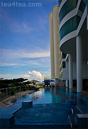 Blue skies and whirlpool at Le Meridien in Kota Kinabalu. Olympus PEN E-P3 with 12mm lens.