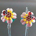 Earring pair : Ladybug & pink flower