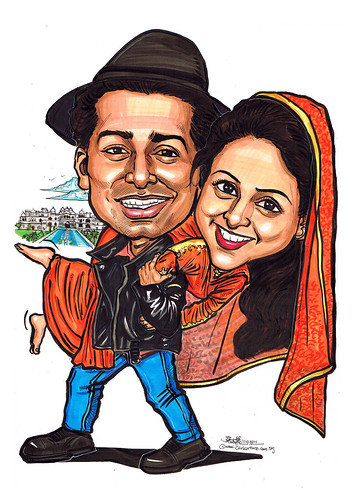 Indian wedding couple caricatures