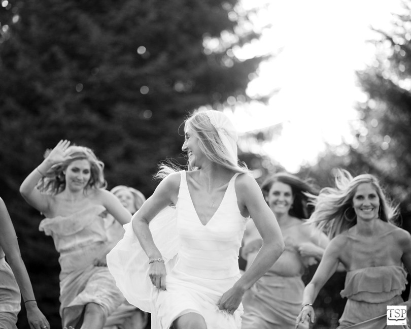 Bride Running with Bridesmaids