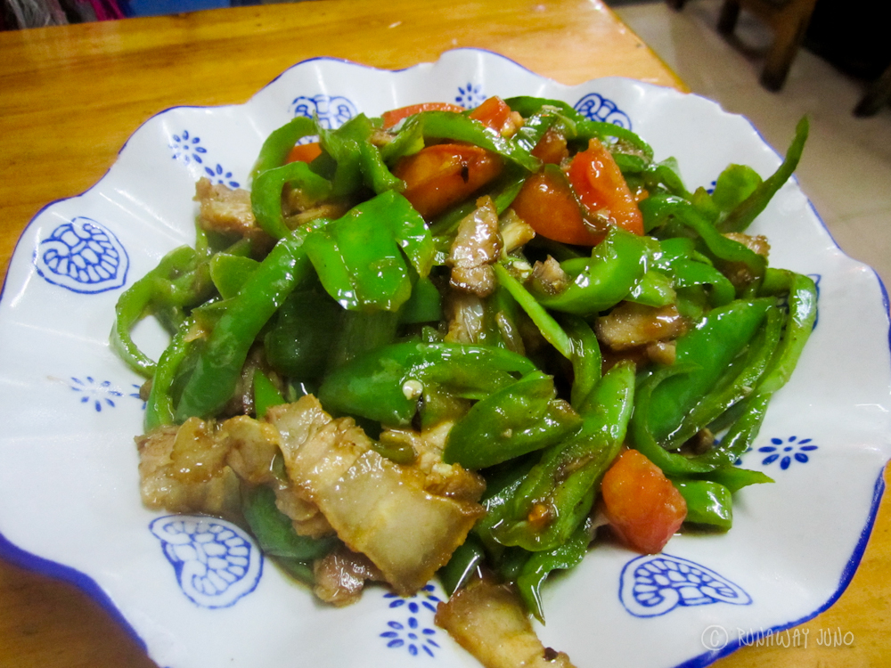 Twice cooked pork with pepper Yangshuo Guangxi China