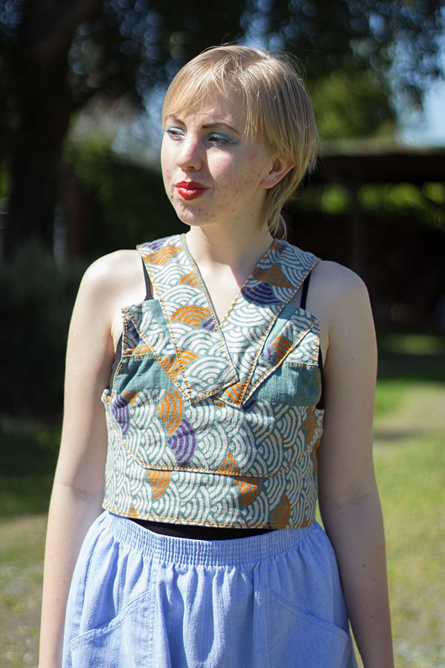 handmade cropped vest with wave pattern