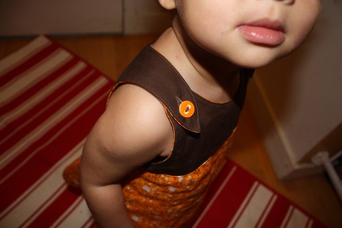 Z's Orange Tea Party dress -- button detail