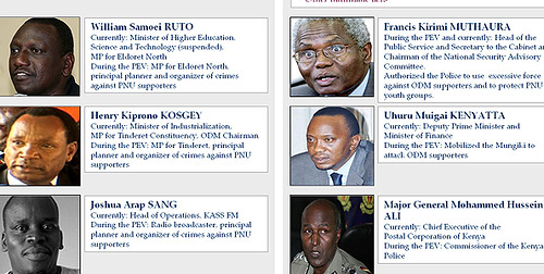 A picture released on December 15, 2010 by the Hague-based International Criminal Court (ICC) shows a combo of the six Kenyans. by Pan-African News Wire File Photos