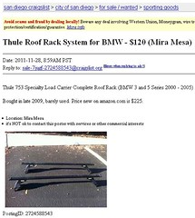 Craigslist For Sale Ad: Thule 753 Roof Rack | San Diego, CA | $120