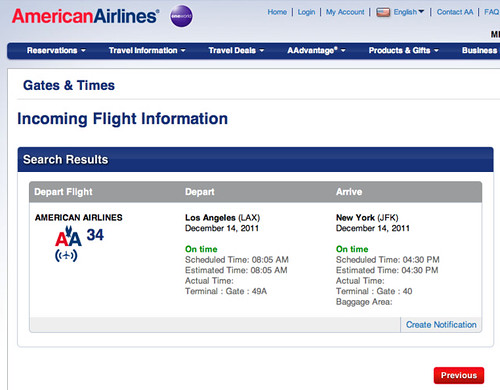 American Airlines Incoming Flight Information 