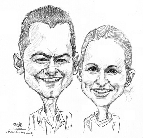 Couple caricatures in pencil