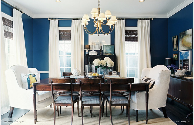 Navy + white dining room: 'Champion Colbalt' by Benjamin Moore ...