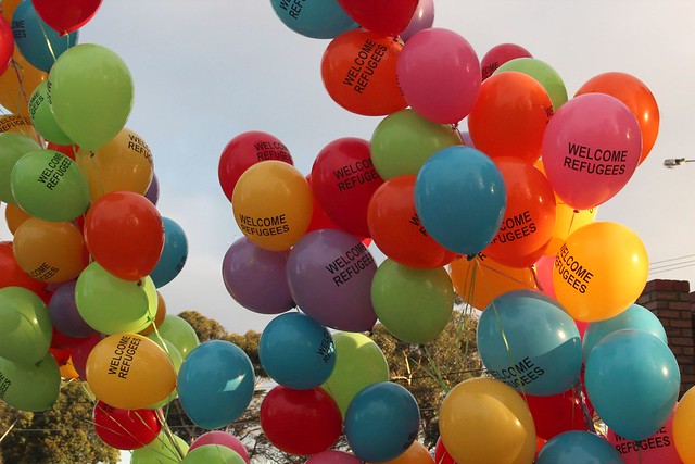 Welcome refugees balloons - Refugee vigil Broadmeadows
