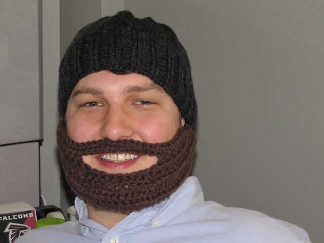 He wanted a beard hat and most of the ones I saw used crochet for the beard
