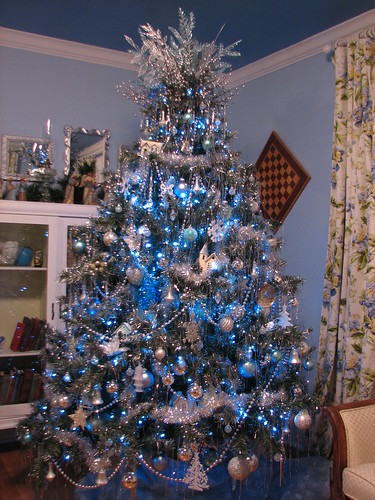 blue and silver tree in the guest room