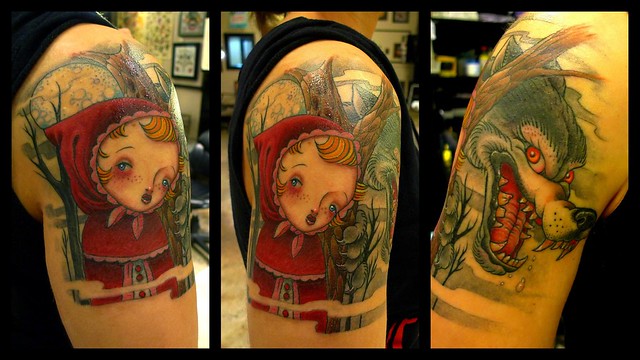 Little red riding hood and big bad wolf tattoo by ego under the needle 