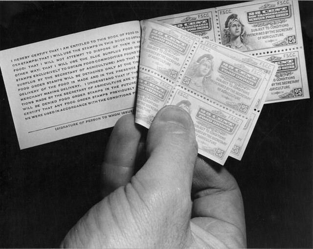 A book of paper food stamps used in 1941