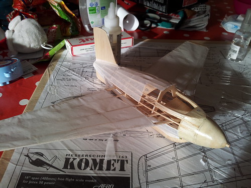 Nearly finished applying tissue to me163 fuselage