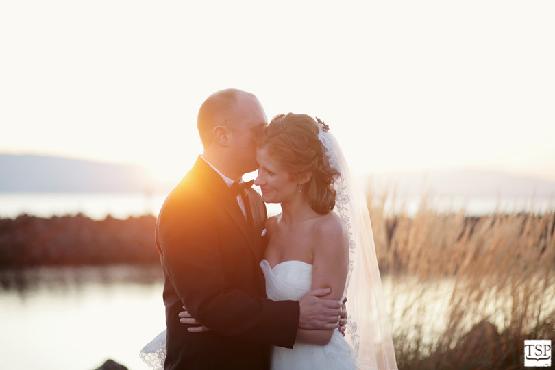 Bride and Groom at Hotel Bellwether Sunset