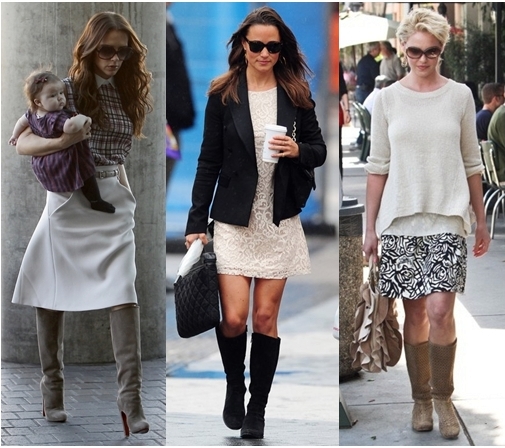 Celebrities in Boots and skirt