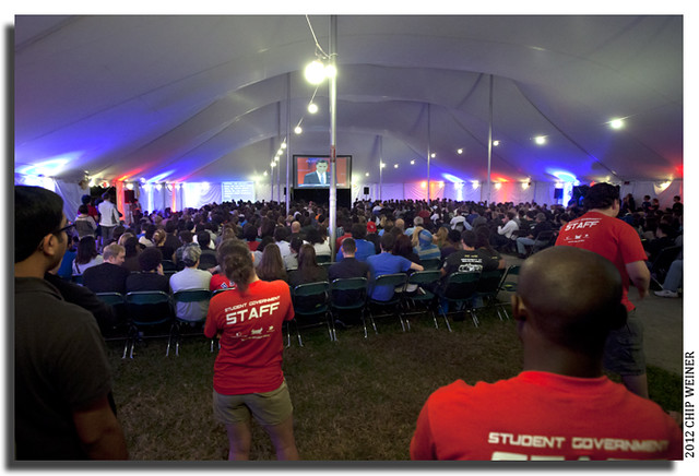Inside the watch party  officials allowed 1000 students and public into tent