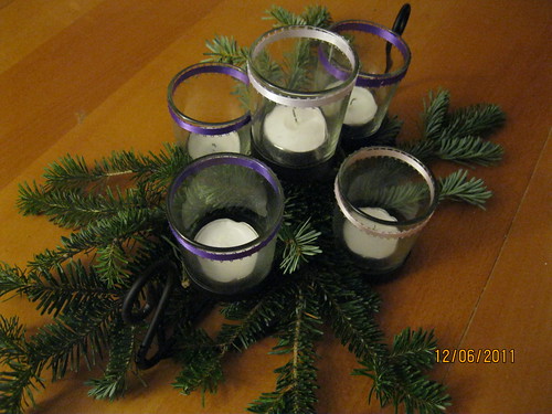 12/6/11: Extra tree branch bits add to our homemade advent "wreath"