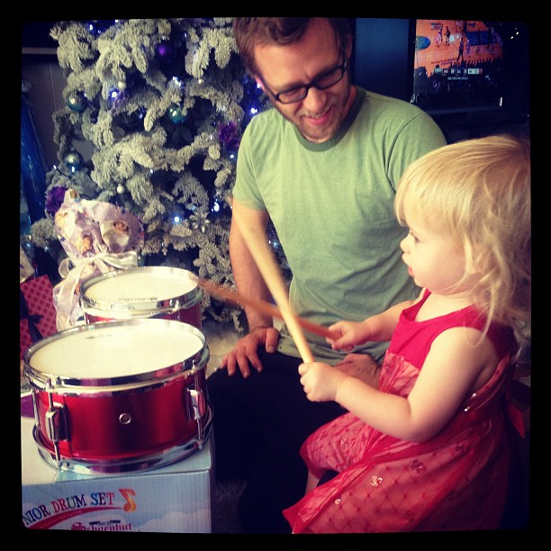 My brother, who has been taking drum lessons from our 90yr old grandpa, now teaching his daughter how to play. #christmas