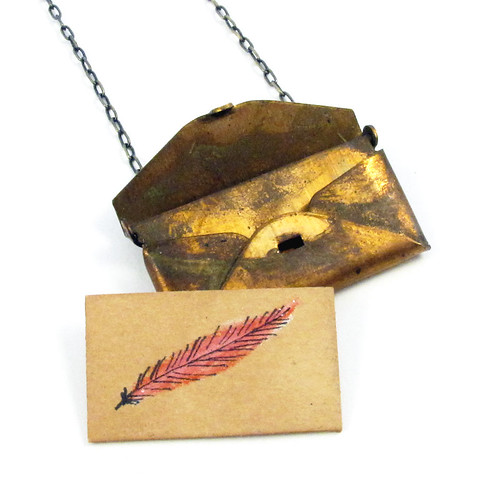 Loved Letter Envelope Locket With Pink Feather Drawing