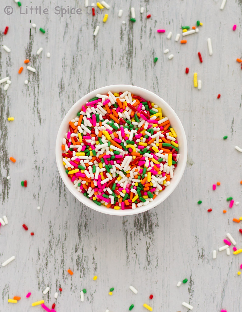 colorful sprinkles in white bowl