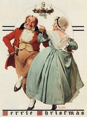 "Merrie Christmas: Couple Dancing Under Mistletoe," Norman Rockwell, 1928. Oil on canvas. Cover illustration for "The Saturday Evening Post," December 8, 1928. Collection of Bank of America. ©1928 SEPS: Curtis Publishing, Indianapolis, IN.