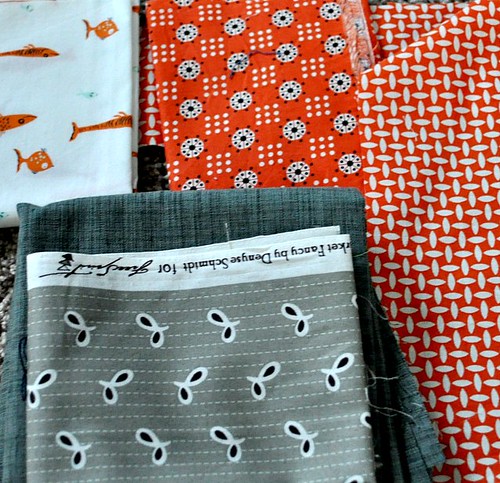 orange and grey fabrics