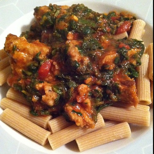 WW pasta with spinach & sauce