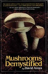 Cover of Mushrooms Demystified features a photo of two big shrooms