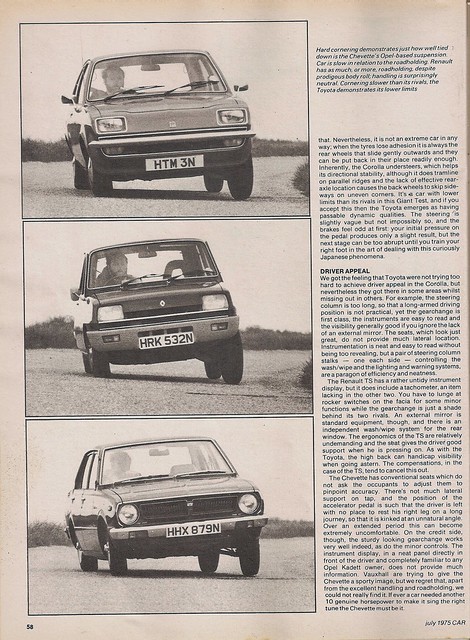 Renault 5 TS Toyota Corolla 20 1200 Vauxhall Chevette L Group Road Test 