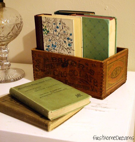 vintage wood box vintage books antique oil lamp