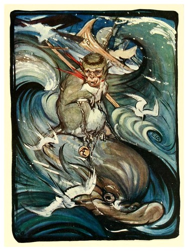 007-El mono y el delfin-The fables of Aesop 1909-Edward Detmold