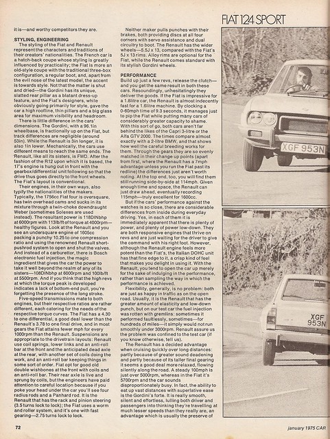 Fiat 124 Sport Renault 17 Gordini Twin Road Test 1975 3 