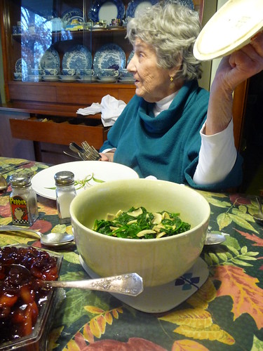 Grandma shows off the spinach
