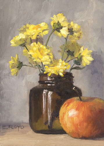 Still Life with Mums and an Apple