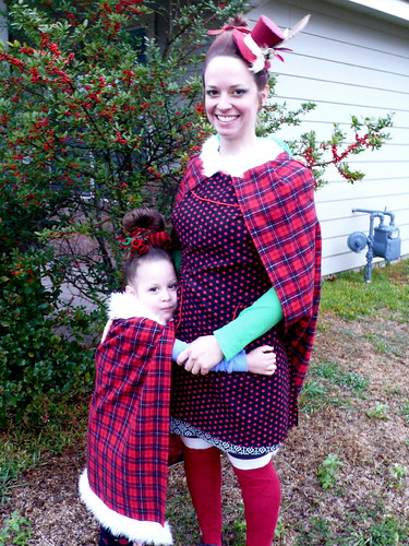 Daisy and I, dressed as Whoos for Whoovillage at the Christmas Stroll, 2011