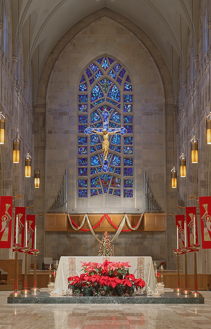 Saint Peter Cathedral, in Belleville, Illinois, USA - sanctuary with Christmas decorations