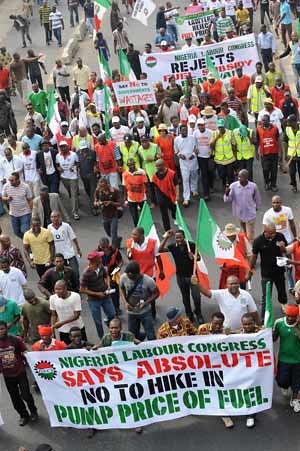 Nigerians struck and protested against the federal government's cancellation of fuel subsidies. Several people were killed by police in the demonstrations. by Pan-African News Wire File Photos