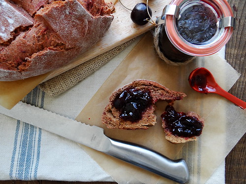 tahini beetroot black bread // black cherry jam