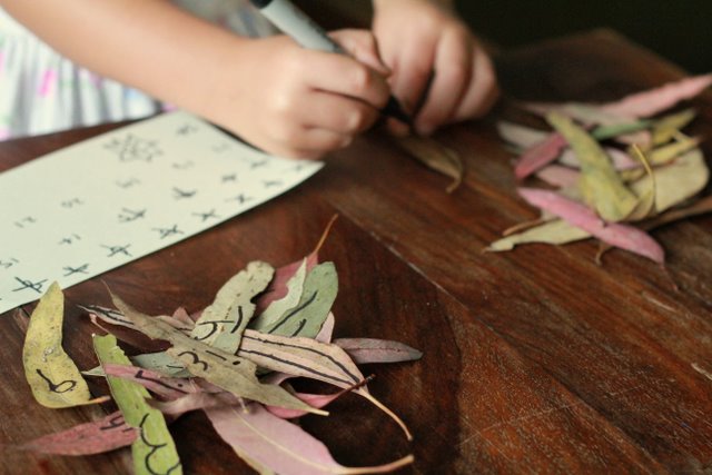 Creating our leaf advent calendar. 