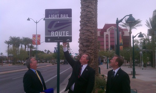 New light rail sign unveiled by Steve Banta and Mayor Smith